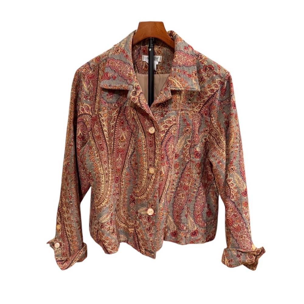 Coldwater Creek Womens XL Paisley Tapestry Button Front Jacket Multi Color Boho